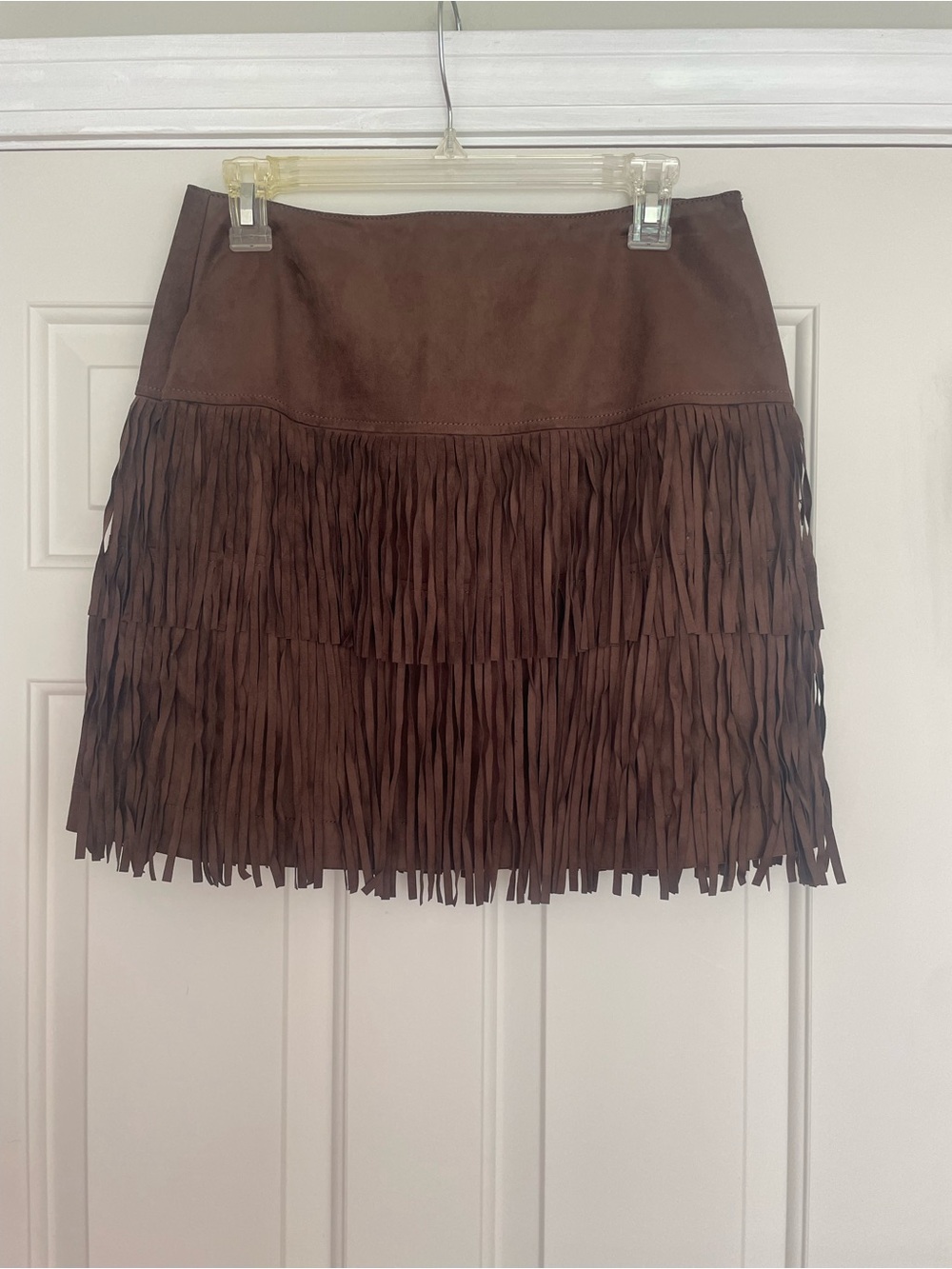 LOFT Brown Suede Fringe Mini Skirt